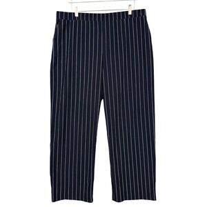 Chicos Travelers Pants 3 Womens 16 18 XL Navy Blue Pinstripe Elastic Waist